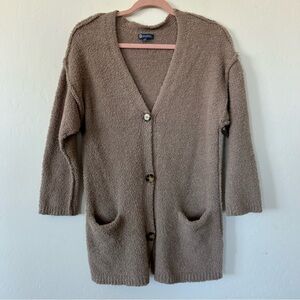 Democracy Tan Metallic Gold Cozy Soft Teddy Button Down Cardigan Medium